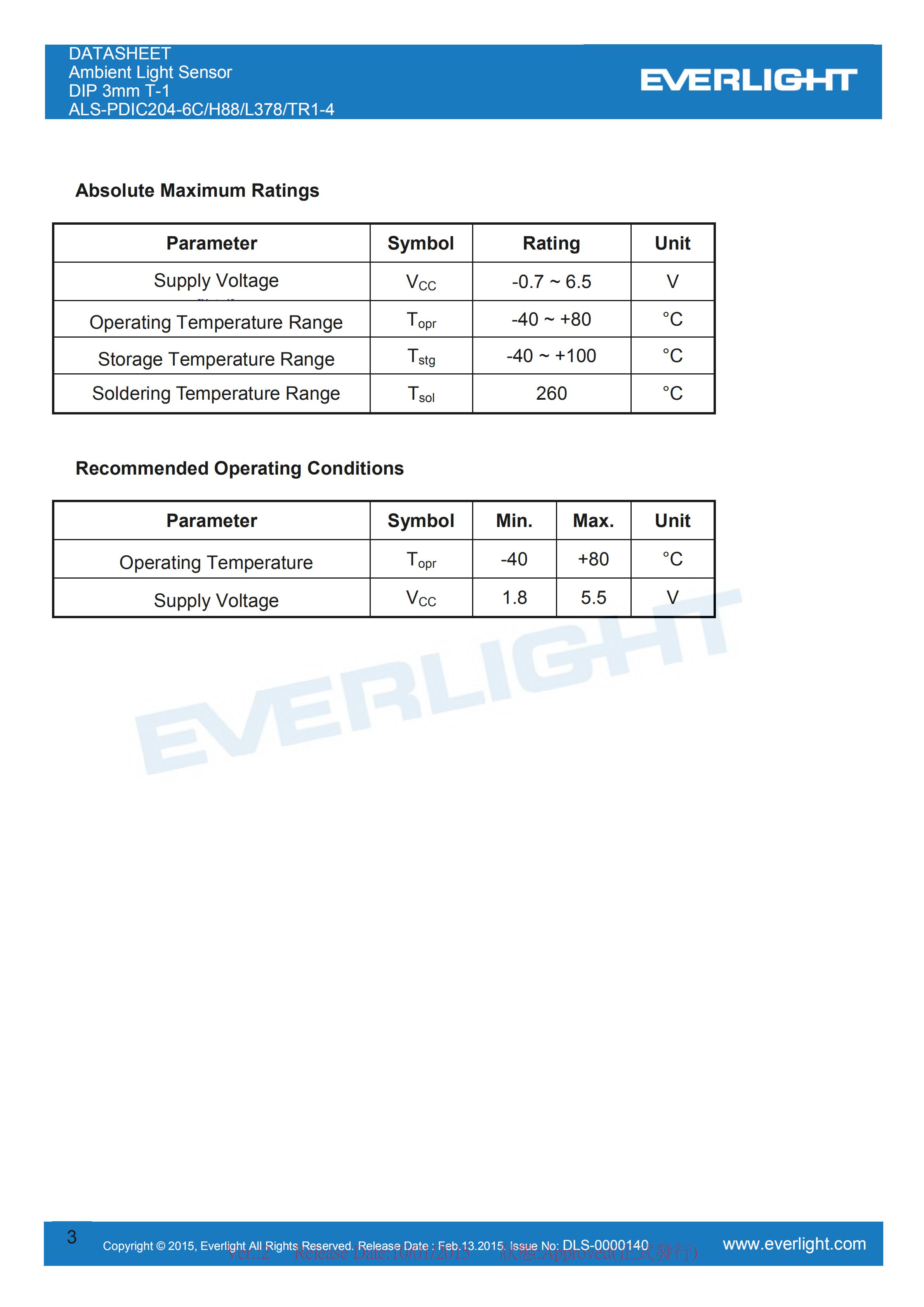 亿光环境光传感器插件ALS-PDIC204-6C/H88/L378/TR1-4规格书（数据表PDF）