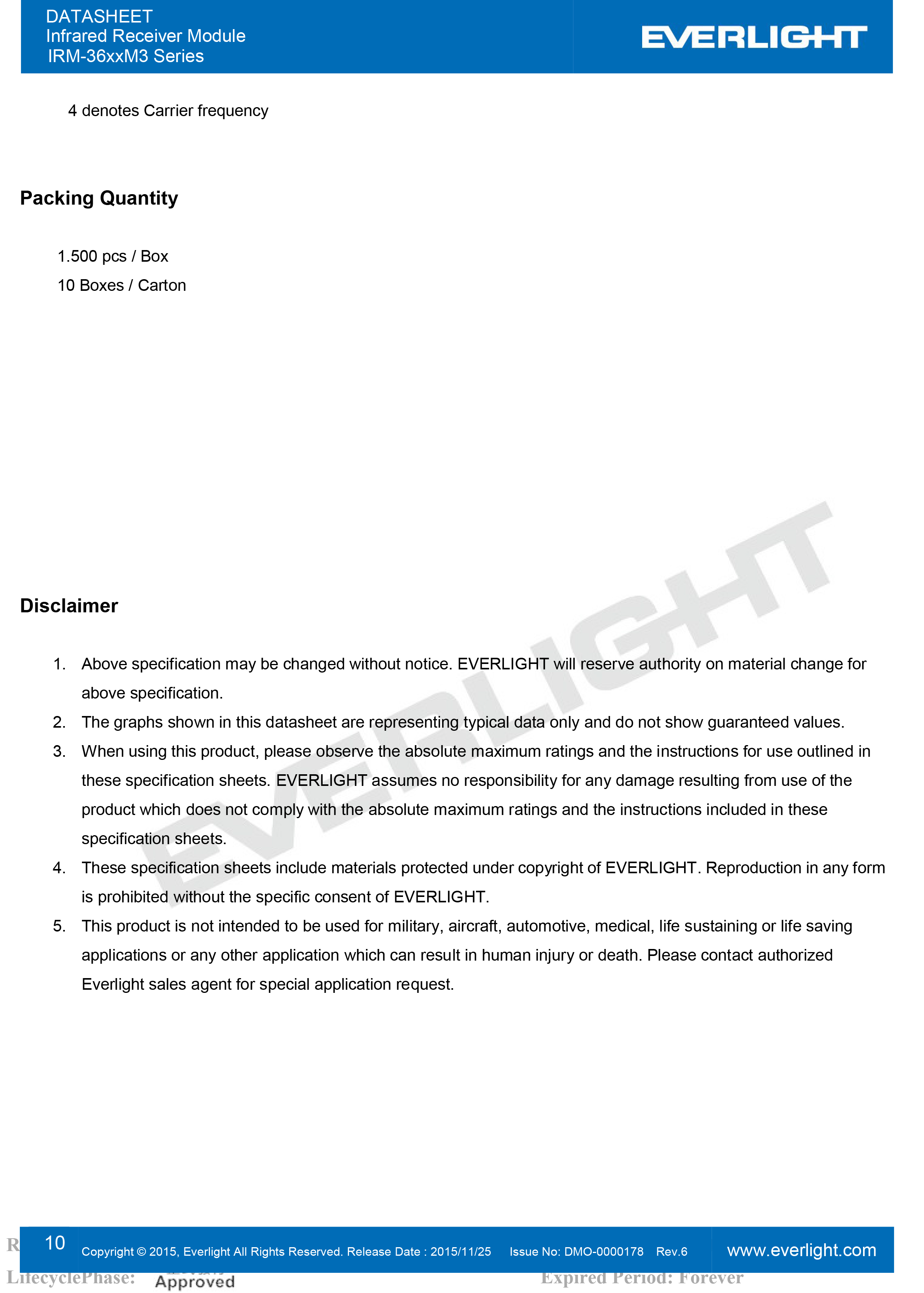 亿光直插红外接收头IRM-3656M3规格书PDF