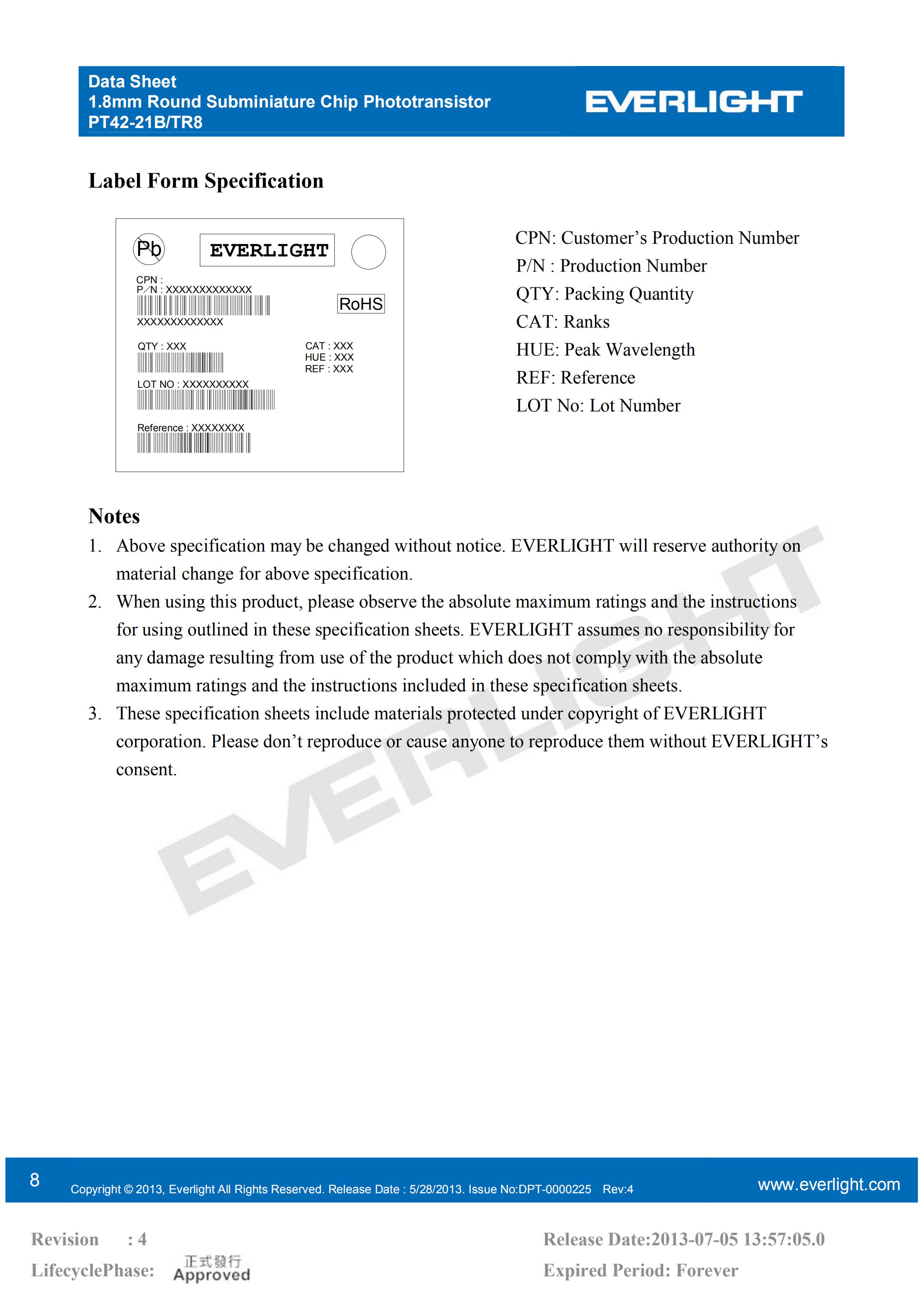 亿光贴片三极管红外接收管PT42-21B/TR8规格书PDF（数据表）