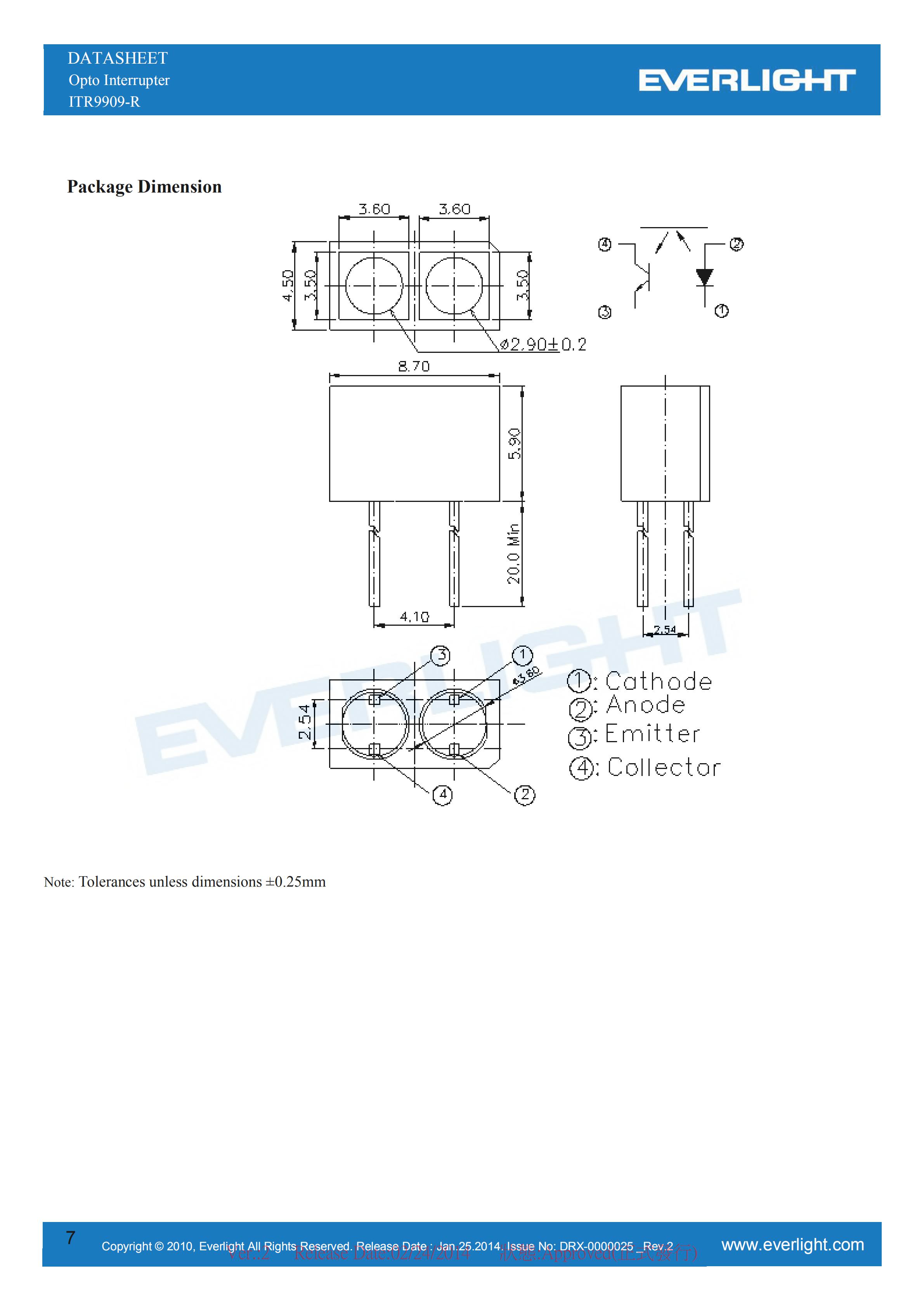 亿光反射式光电开关ITR9909-R开关传感器参数及规格书(PDF 数据表)