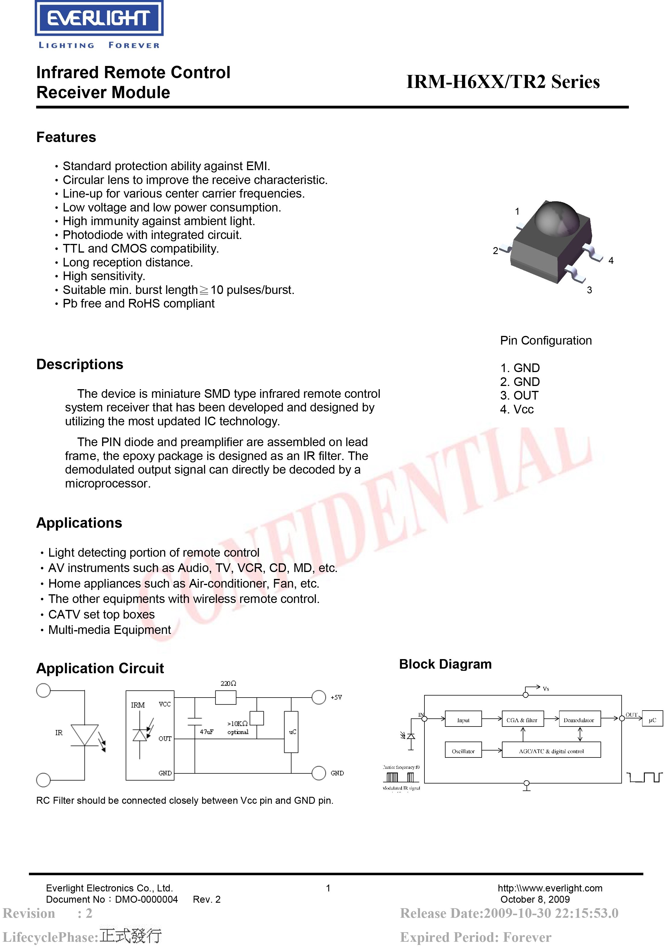 亿光贴片红外接收头IRM-H636/TR2规格书PDF
