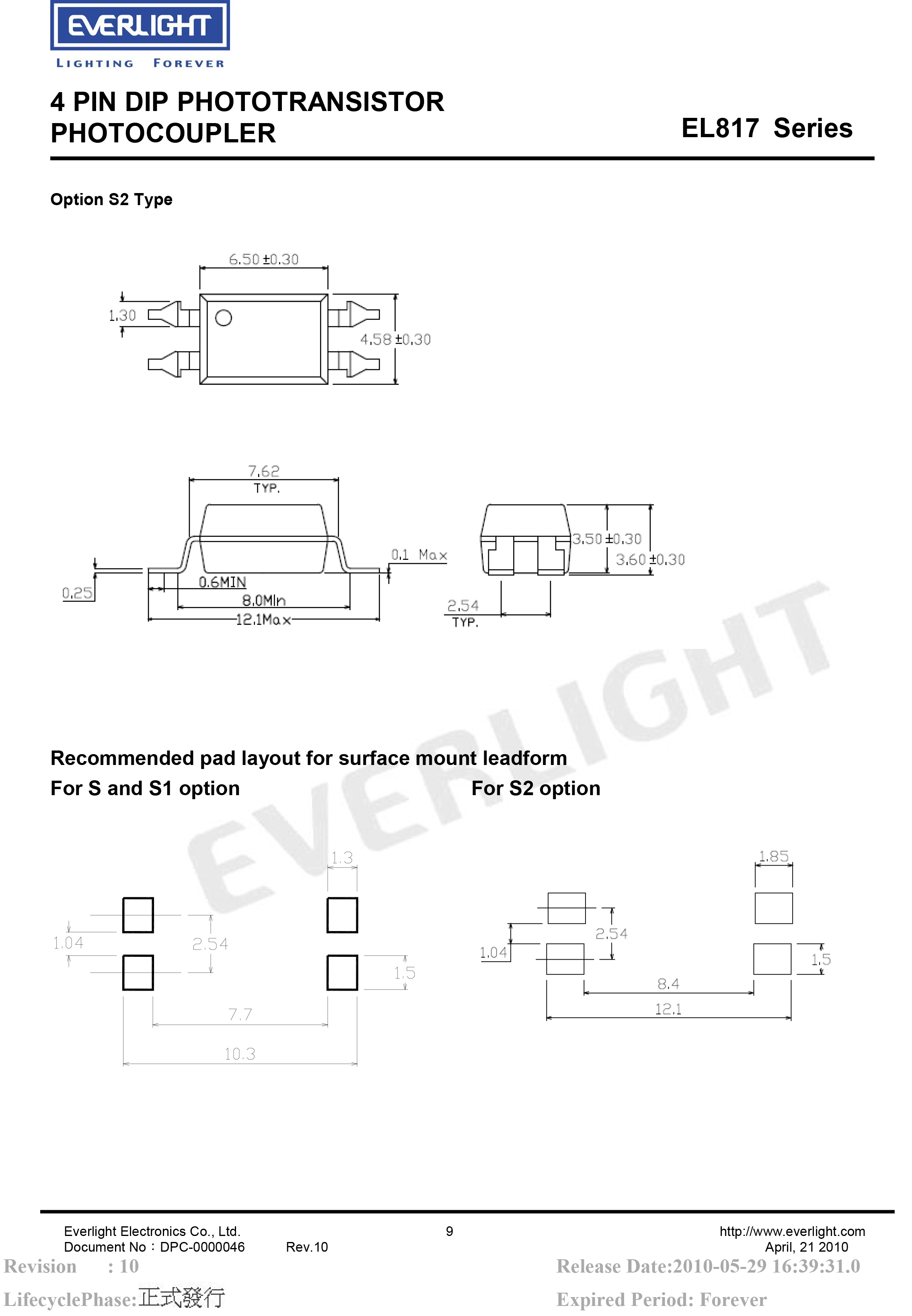 亿光贴片光耦EL817S1(A)(TU)-F 规格书PDF