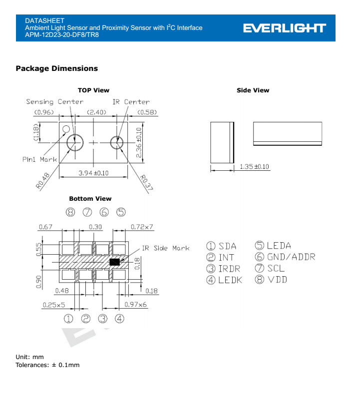 亿光接近式传感器APM-12D23-20-DF8/TR8规格书PDF