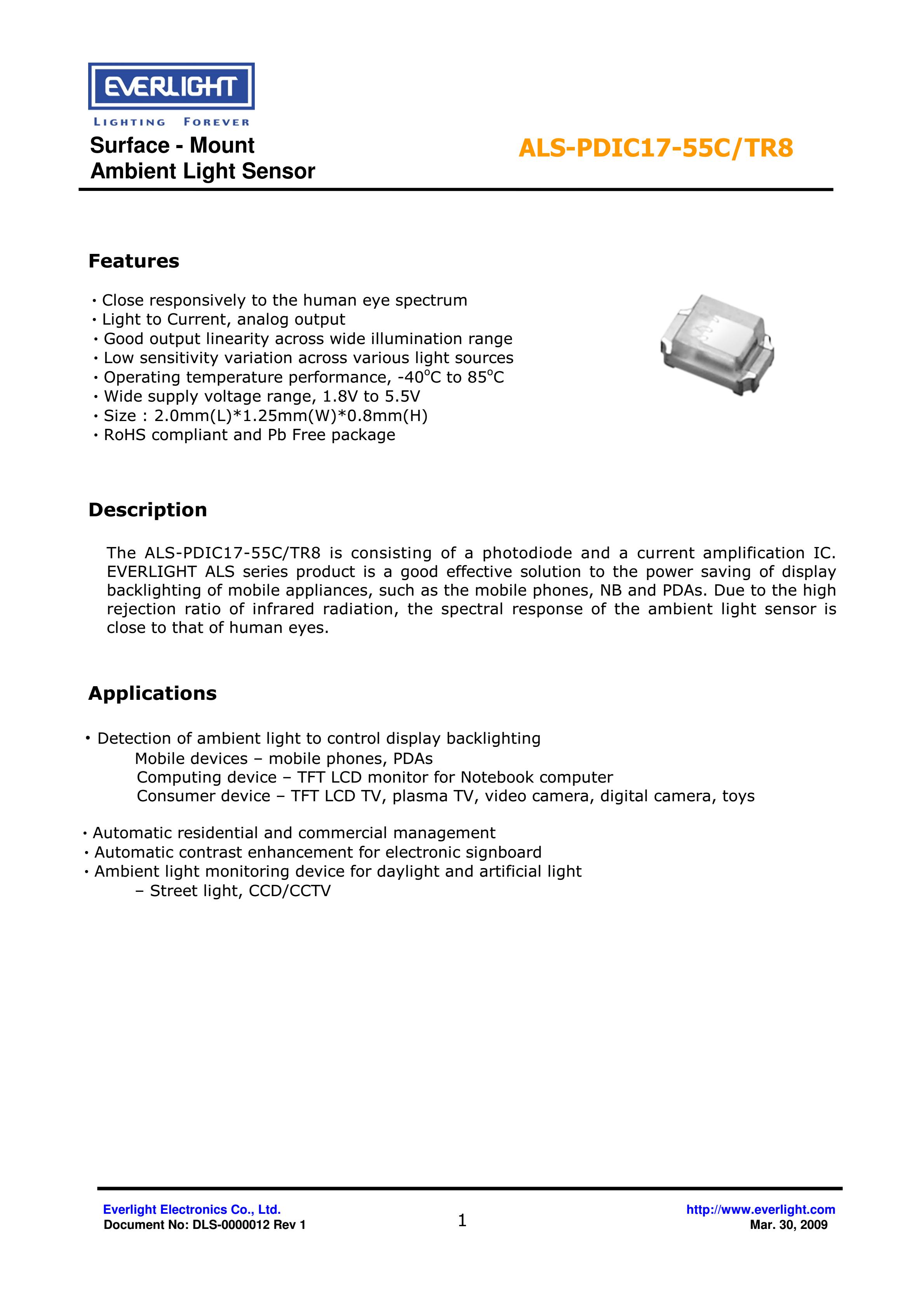 亿光贴片0805环境光传感器ALS-PDIC17-55C/TR8规格书（数据表PDF）