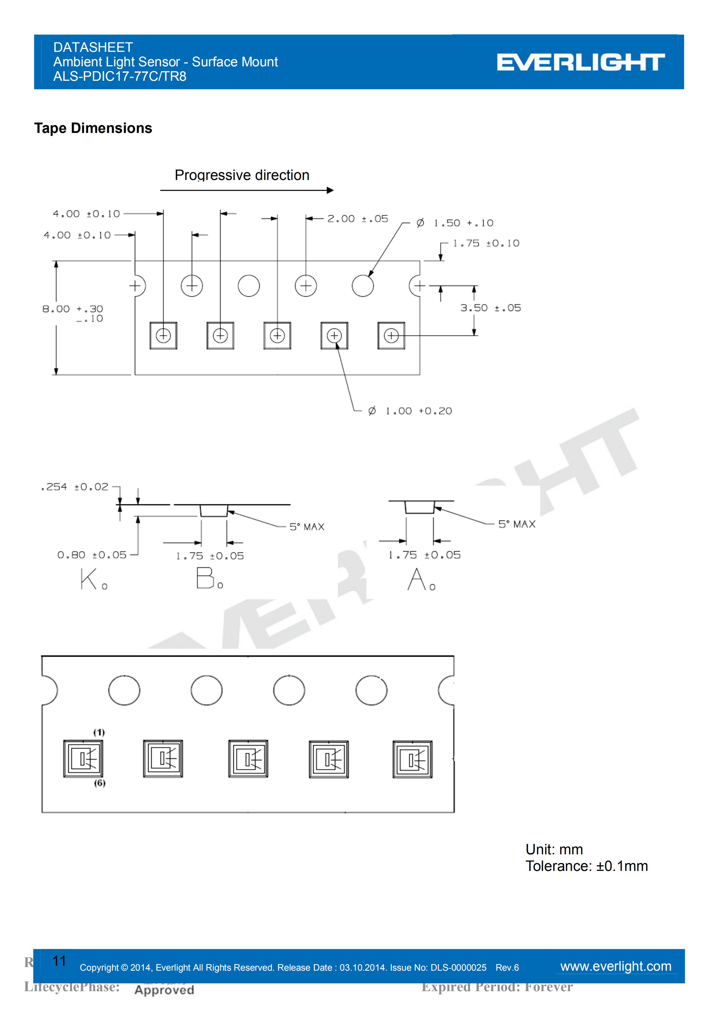 亿光贴片0805环境光传感器ALS-PDIC17-77C/TR8规格书（数据表PDF）