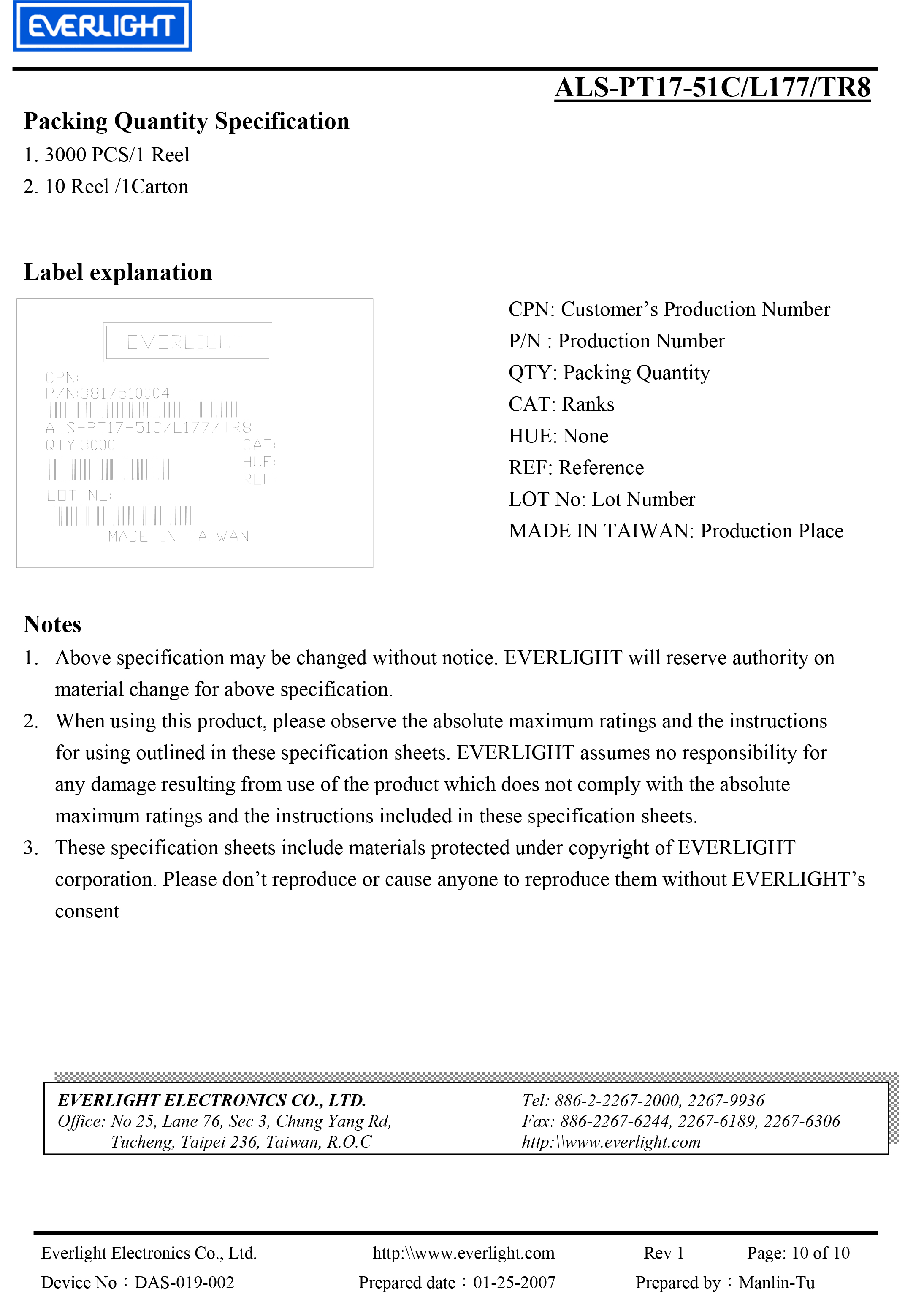亿光贴片0805环境光传感器ALS-PT17-51C/L177/TR8规格书PDF数据表