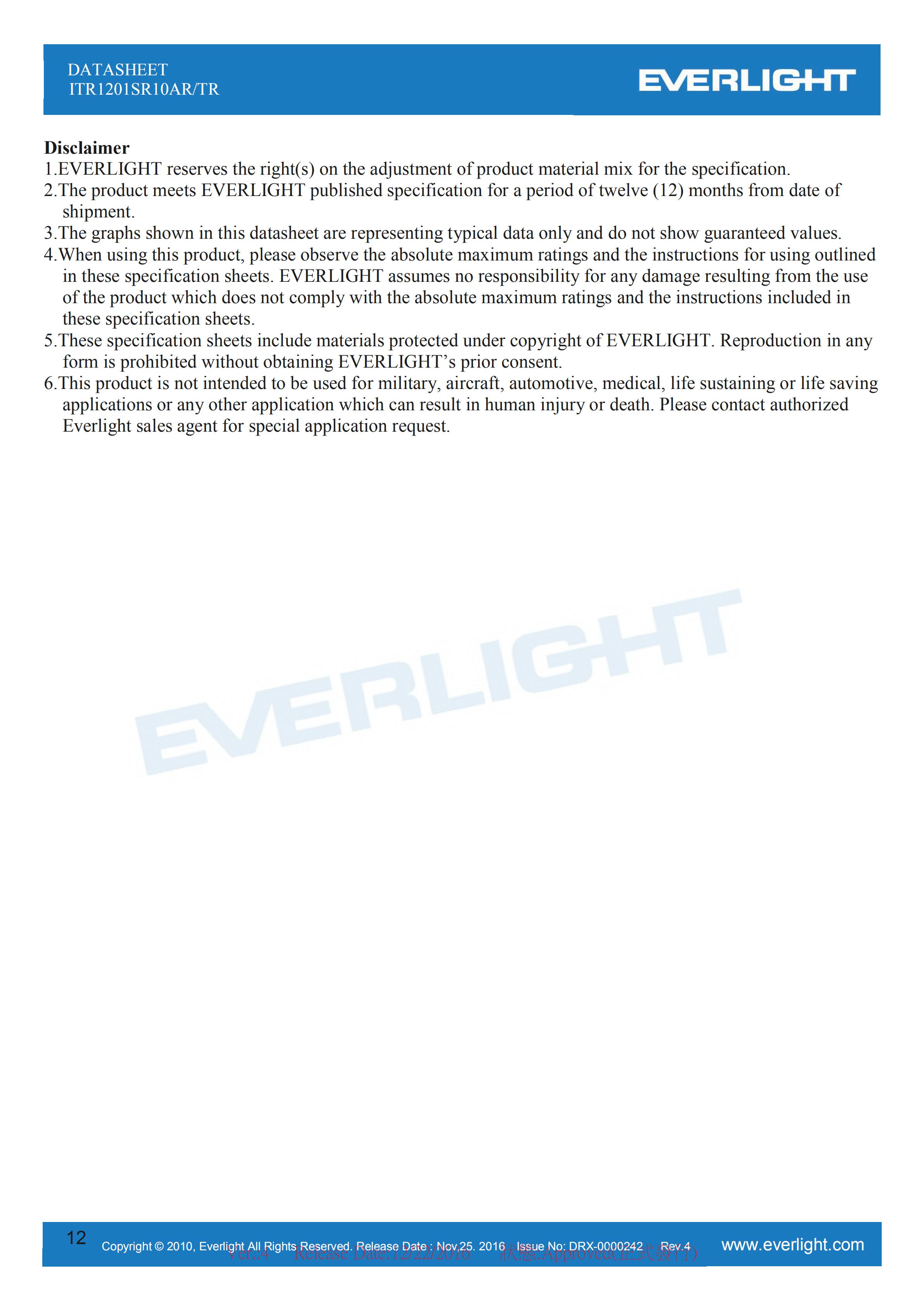 亿光贴片反射式光电开关ITR1201SR10AR/TR参数及规格书(PDF 数据表)