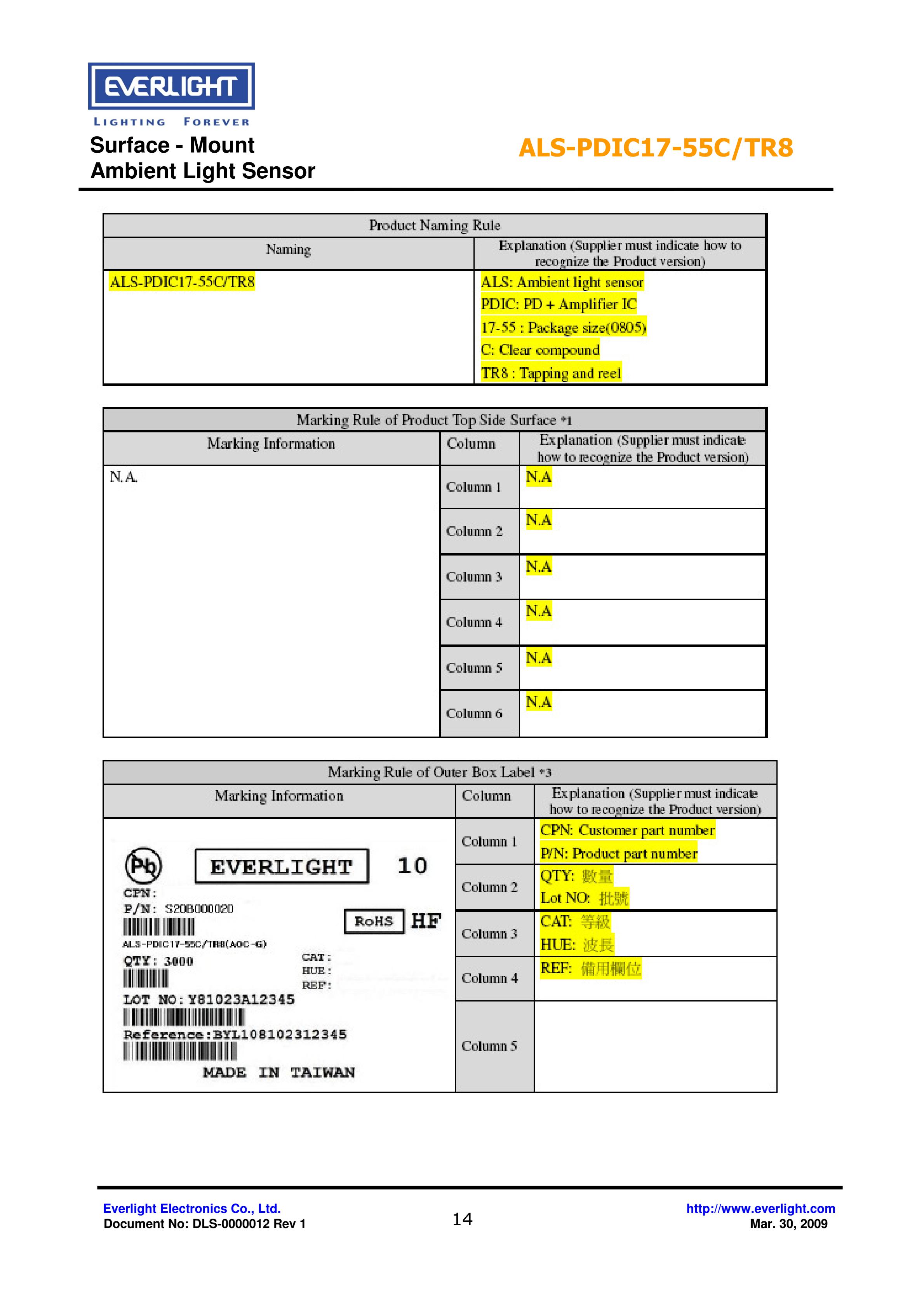 亿光贴片0805环境光传感器ALS-PDIC17-55C/TR8规格书（数据表PDF）